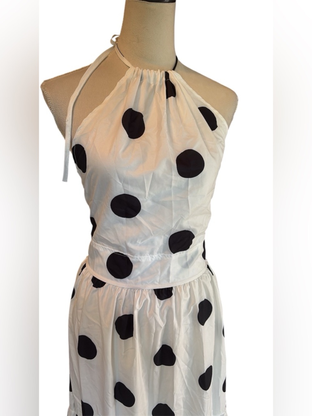 Chic Me- Trendy Beautiful White and Black Polka Dot Halter Maxi Dress - Picture 5 of 6
